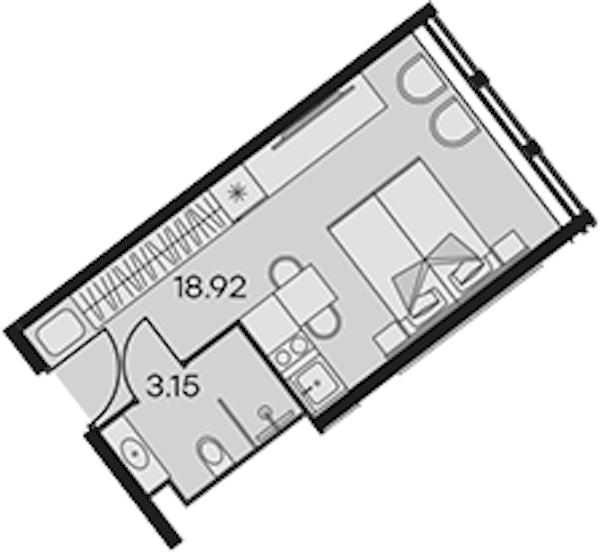 Квартира студия 22.07 м², 5/15 эт., Апарт-отель «Апарт-отель 25-7 Заневский»